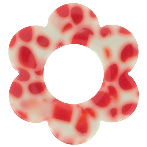 18mm Acetate Flower Pendant - Mottled Red - Cream x1