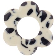 18mm Acetate Flower Pendant - Mottled Black - Cream x1