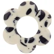 18mm Acetate Flower Pendant - Mottled Black - Cream x1