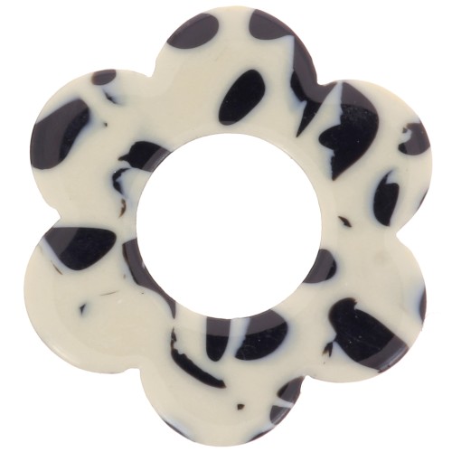 18mm Acetate Flower Pendant - Mottled Black - Cream x1