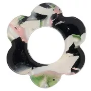 White - Pendentif fleur 18 mm en acétate - Blanc - Noir - Vert x1 Pendentif fleur 18 mm en acétate - Blanc - Noir - Vert x1