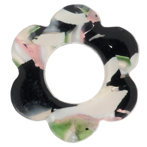 18mm acetate flower pendant - White - Black - Green x1