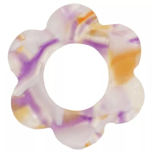 18mm acetate flower pendant - Pearlescent white - Orange - Violet x1