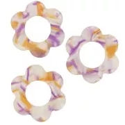 18mm acetate flower pendant - Pearlescent white - Orange - Violet x1