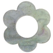 18mm Acetate Flower Pendant - Iridescent Green of Gray Glitter x1