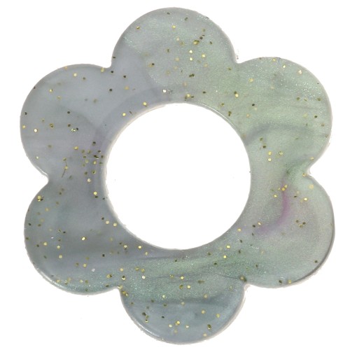 18mm Acetate Flower Pendant - Iridescent Green of Gray Glitter x1