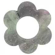 18mm acetate flower pendant - Green of gray glitter - Lilac marble x1