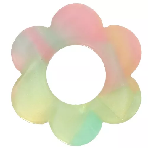 18mm Acetate Flower Pendant - Tortoiseshell - Green - Pink Pearl x1