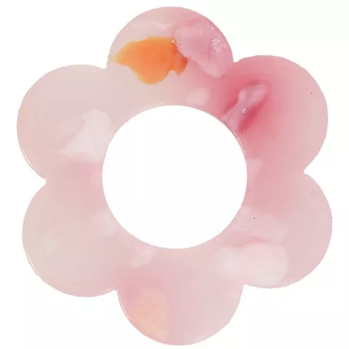 18mm Acetate Flower Pendant - Pink Speckled - Pearlescent White x1