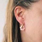 18mm Acetate Flower Pendant - Pink Speckled - Pearlescent White x1