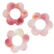 18mm Acetate Flower Pendant - Pink Speckled - Pearlescent White x1