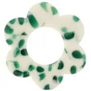 18mm Acetate Flower Pendant - Mottled Dark Green - White x1