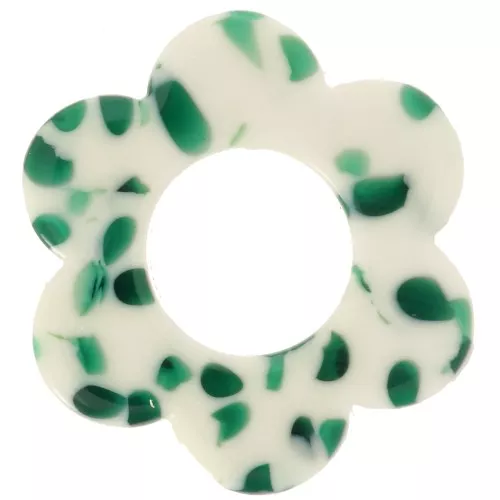 18mm Acetate Flower Pendant - Mottled Dark Green - White x1