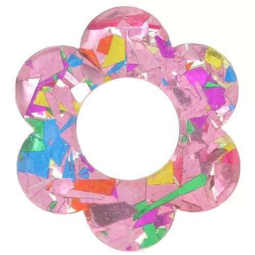 18mm Acrylic Flower Pendant - Pink - Multicolored Glitter x1