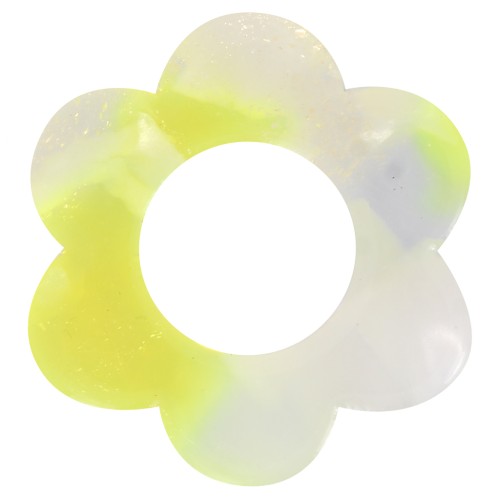 18mm acetate flower pendant - Tortoiseshell - Pearlescent white - Neon yellow x1