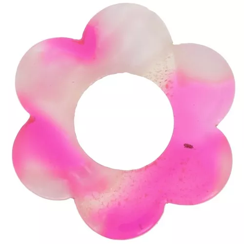 18mm acetate flower pendant - Tortoiseshell - Pearlescent white - Neon pink x1