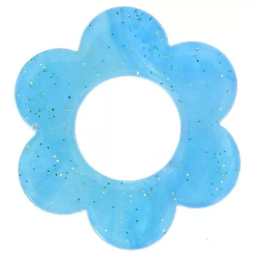 18mm acetate flower pendant - Multi-blue marbled glitter x1