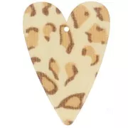 34x24mm Acrylic Heart Pendant - Beige Cheetah - Light Brown x1