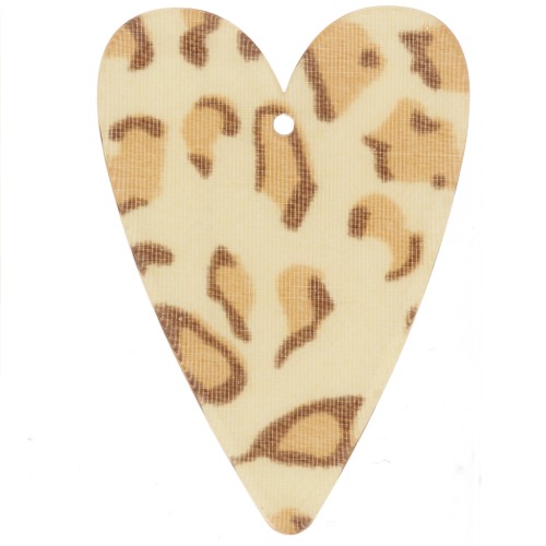 34x24mm Acrylic Heart Pendant - Beige Cheetah - Light Brown x1
