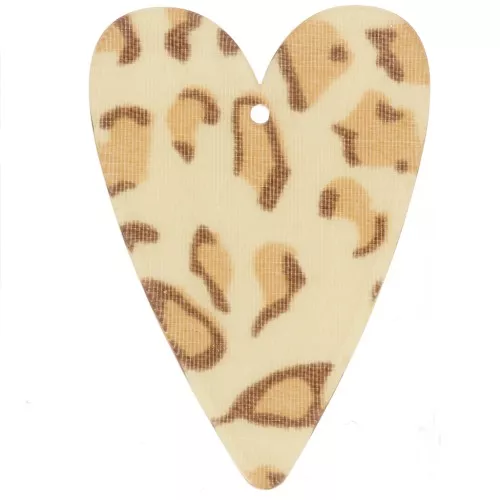34x24mm Acrylic Heart Pendant - Beige Cheetah - Light Brown x1