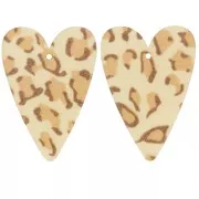 34x24mm Acrylic Heart Pendant - Beige Cheetah - Light Brown x1