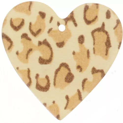 31x32mm Acrylic Heart Pendant - Beige Cheetah - Light Brown x1