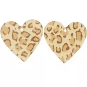 31x32mm Acrylic Heart Pendant - Beige Cheetah - Light Brown x1