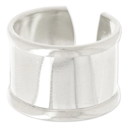 Raw brass ring with curved edge 15 mm silver tone x1