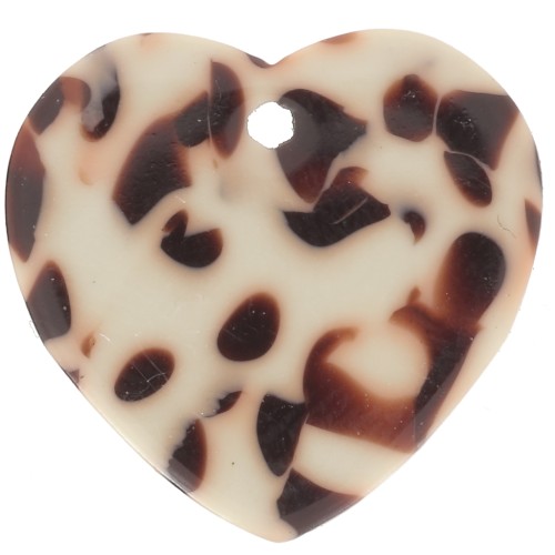15x16.5mm heart Sequin in acetate - Mottled Brown - Cream x1