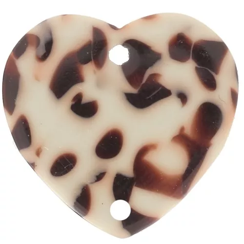 15x16.5mm Acetate heart spacer - Mottled Brown - Cream x1