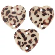 15x16.5mm Acetate heart spacer - Mottled Brown - Cream x1