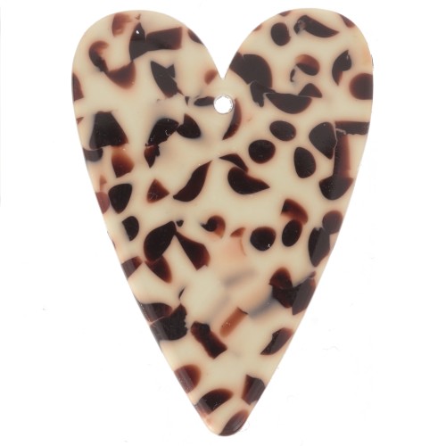 34x24mm Acetate Heart Pendant - Mottled Brown - Cream x1