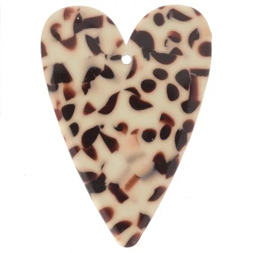 34x24mm Acetate Heart Pendant - Mottled Brown - Cream x1