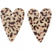 34x24mm Acetate Heart Pendant - Mottled Brown - Cream x1
