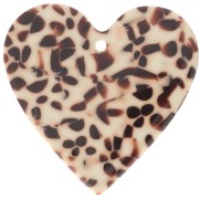 31x32mm acetate heart pendant - Mottled Brown - Cream x1|raw }}