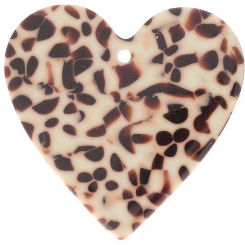 31x32mm acetate heart pendant - Mottled Brown - Cream x1