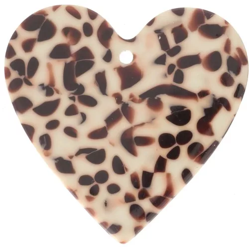31x32mm acetate heart pendant - Mottled Brown - Cream x1