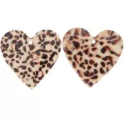 31x32mm acetate heart pendant - Mottled Brown - Cream x1
