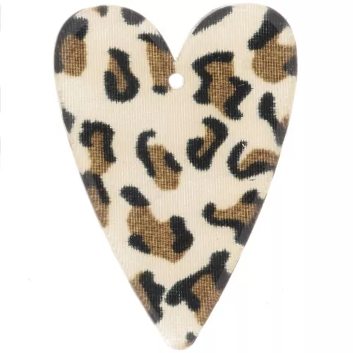 34x24mm Acetate Heart Pendant - Cheetah Brown - Black x1