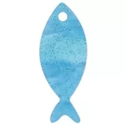 25x10mm acetate fish pendant - Turquoise marbled glitter x1