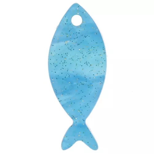 25x10mm acetate fish pendant - Turquoise marbled glitter x1