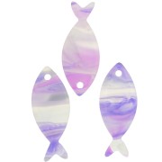 25x10mm Acetate Fish Pendant - Mauve Marble - Grey x1