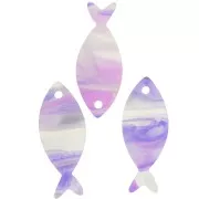 25x10mm Acetate Fish Pendant - Mauve Marble - Grey x1