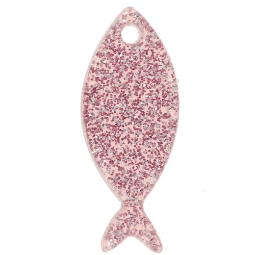 25x10mm Acrylic Fish Pendant - Glitter Old Pink x1