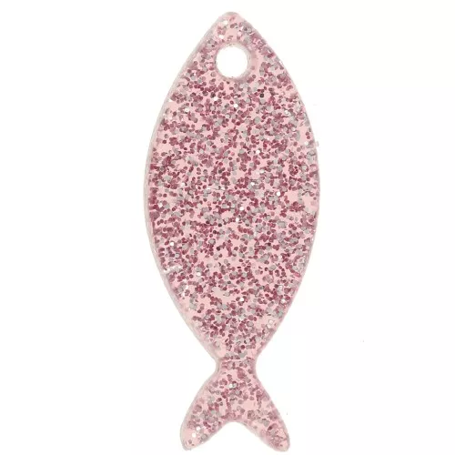 25x10mm Acrylic Fish Pendant - Glitter Old Pink x1