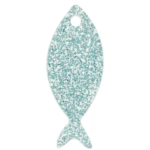 25x10mm Acrylic Fish Pendant - Frosted Blue Glitter x1