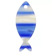 25x10mm acetate fish pendant - Striped - Dark blue - Pearlescent white x1