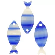 25x10mm acetate fish pendant - Striped - Dark blue - Pearlescent white x1