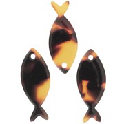 25x10mm Acetate Fish Pendant - Tortoiseshell - Brown - Black x1