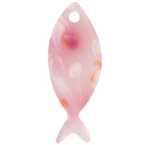 25x10mm Acetate Fish Pendant - Pink Speckled - Pearlescent White x1